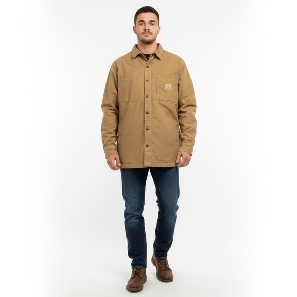 Carhartt Work Jacket Mens Size L Tan Chore Coat Button Front Rugged - Picture 1 of 6